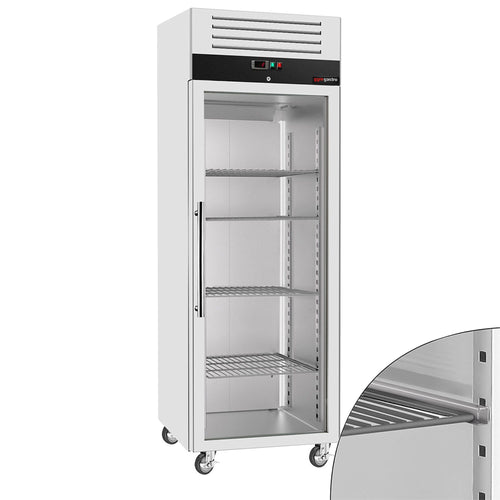 Commercial Upright Fridge Stainless steel ECO - GN 2/1 - 700L - with 1 glass door - On castors