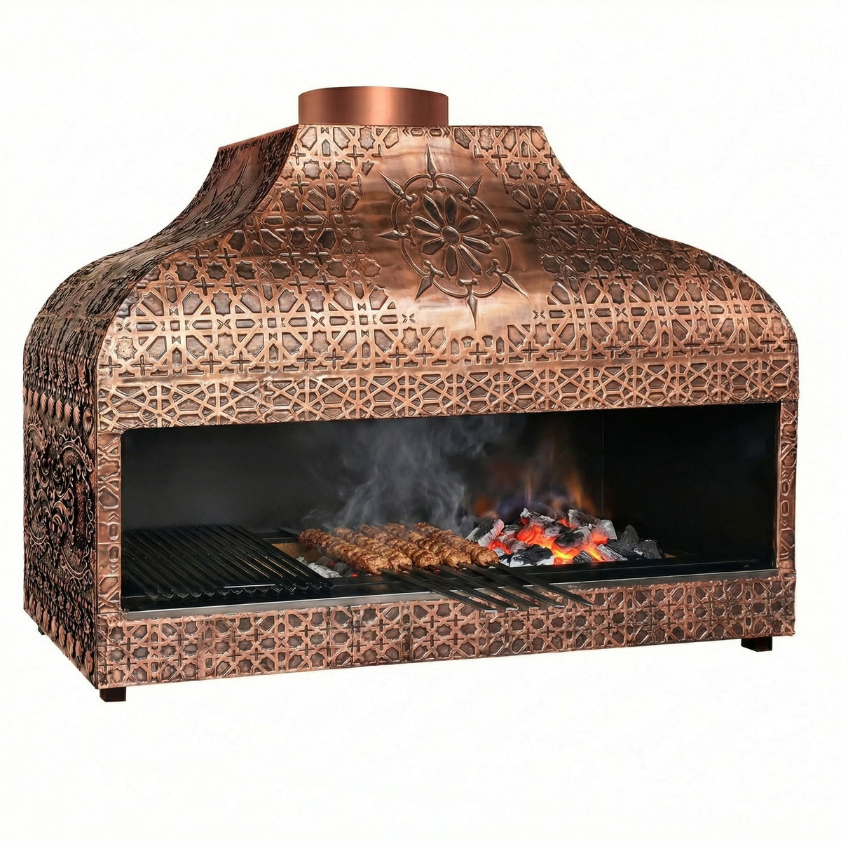 Hiiligrilli | Kuparigrilli - 1 500 mm - 1 grilliritilä - Grilliritilä: 1 300x500 mm - suljettu - Kuparigrilli
