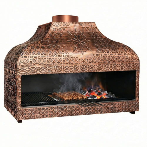 Hiiligrilli | Kuparigrilli - 1 500 mm - 1 grilliritilä - Grilliritilä: 1 300x500 mm - suljettu - Kuparigrilli
