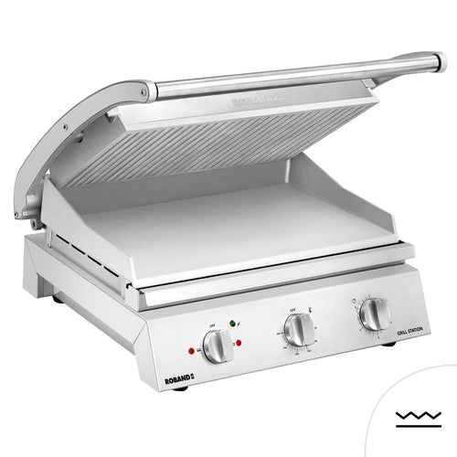 ROBAND | Kontaktigrilli / paninigrilli - 3,1 kW - uritettu yläosa & sileä pohja - grillauspinta: 500x275mm