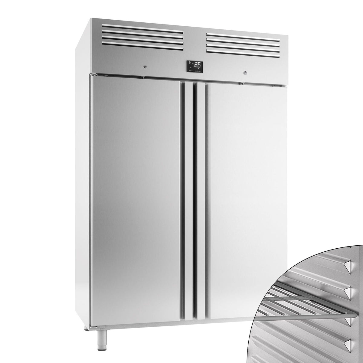 RST-kylmäkaappi PREMIUM PLUS - GN 2/1 - 1385 mm - 1240 l - +2…+8 °C - mitat 2 ovea - LED-valaistus, kiertoilmajäähdytys, automaattinen sulatus, digitaalinen termostaatti, lukittava, R290