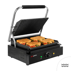 Kontaktigrilli / paninigrilli - 1,8 kW - Uritettu ylä- ja alapuoli - Grillipinta: 345x235mm