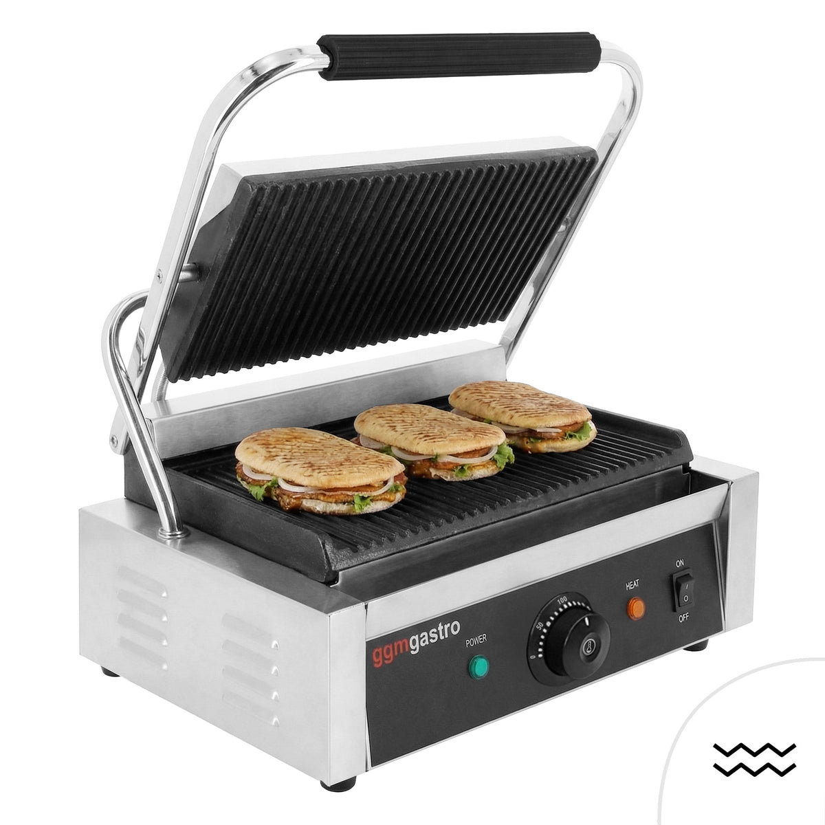 Kontaktigrilli / paninigrilli - 2,8 kW - levyt: ylä- ja alalevy uritettu - Paistoala: 340x230 mm