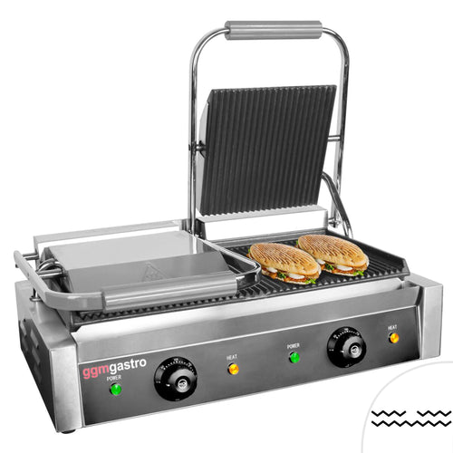 Kontaktigrilli / paninigrilli - 4,4 kW - levyt: ylä- ja alalevy uritettu - Paistoala: 475x230 mm