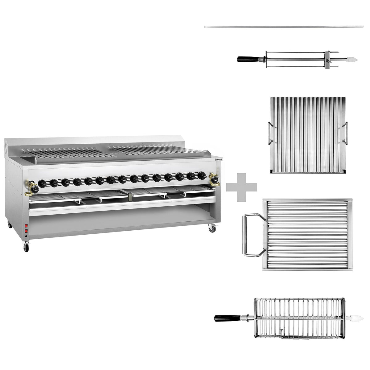 Varrasgrilli - 43 kW - Adana- ja shish-kebabeille - 30 automaattisesti pyörivää varrasta