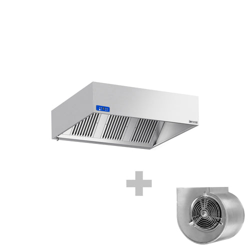 Commercial Wall-Mounted Extractor Hood  with Motor  - 1600mm - with Speed Controller, Baffle Filters & LED Lighting