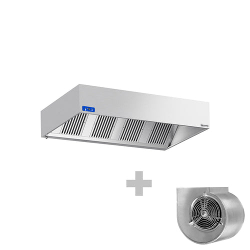 Commercial Wall-Mounted Extractor Hood  with Motor  – 2000mm – with Speed Controller, Baffle Filters & Lighting