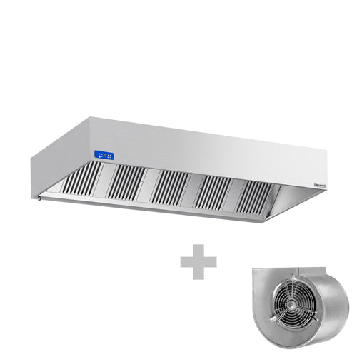 Commercial Wall-Mounted Extractor Hood  with Motor - 2800mm - with Speed Controller, Baffle Filters & Lighting