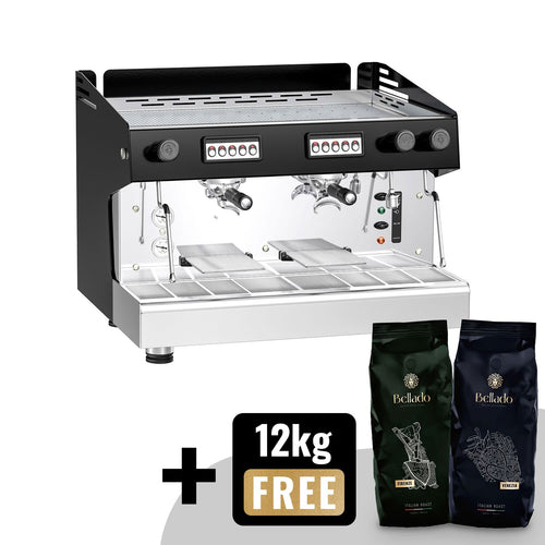 Espressokone - 2-ryhmäinen - esiuuttojärjestelmä & 2 höyrysuutinta - ammattikäyttöön