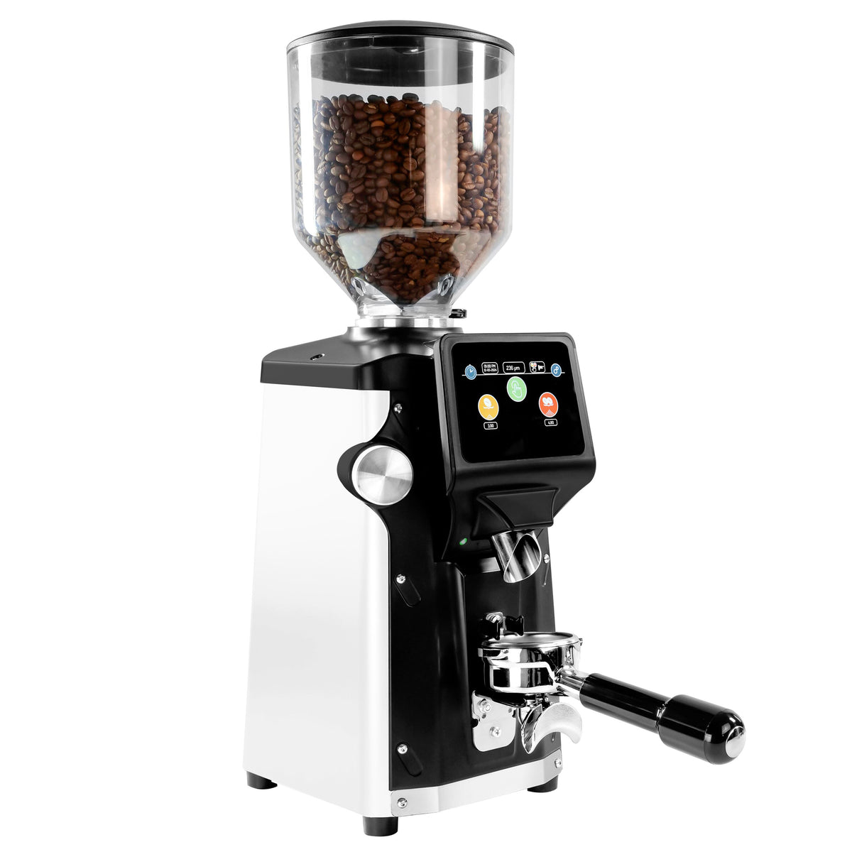 Commercial Coffee Grinder - 1.2kg - Ø 65mm Flat Burrs - Portafilter-Activated - On Demand - Direct to Portafilter - White