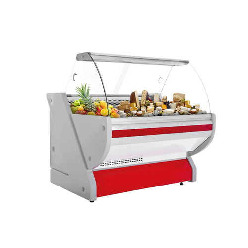 Kylmätiski - 1325x1150 mm - 260 l - Väri punainen - etulasi Kaareva - musta graniittitaso
