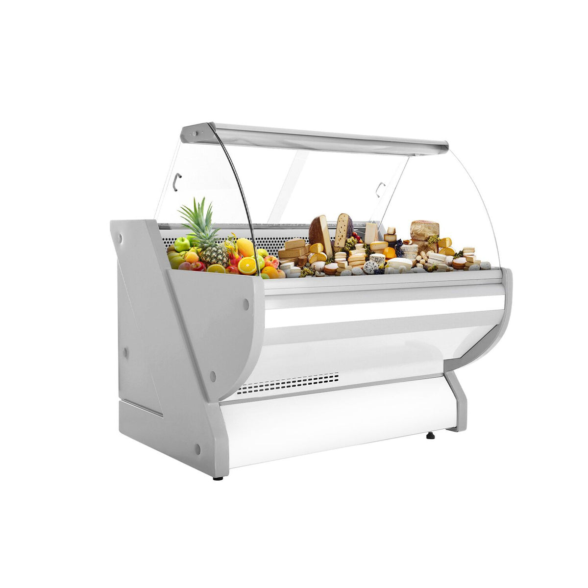 Kylmätiski - 1325x1150 mm - 260 l - Väri valkoinen - etulasi Kaareva - 1 ovea - musta graniittitaso