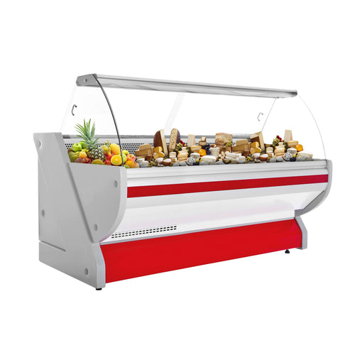 Kylmätiski - 2515x1150 mm - 500 l - Väri punainen - etulasi Kaareva - musta graniittitaso