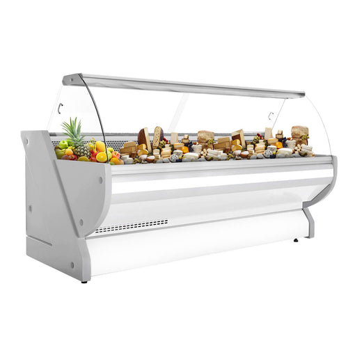 Kylmätiski - 2965x1150 mm - 570 l - Väri valkoinen - 2 ovea - 4 hyllyä - etulasi Kaareva - musta graniittitaso