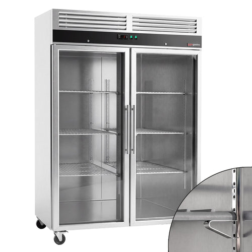 Commercial Upright Fridge Stainless steel ECO - 1200L - with 2 glass doors - On castors