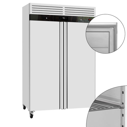 RST-kylmäkaappi ECO - 1340 mm - 1200 l - +0…+8 °C - 2 ovea - digitaalinen termostaatti, lukittava, automaattinen sulatus, kiertoilmajäähdytys, R290, 4 pyörää