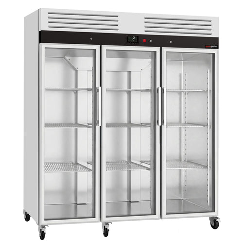 RST-kylmäkaappi ECO - 1800 mm - 1350 l - +0…+8 °C - mitat 3 lasiovea - digitaalinen termostaatti, 6 pyörää, lukittava, R290, kiertoilmajäähdytys