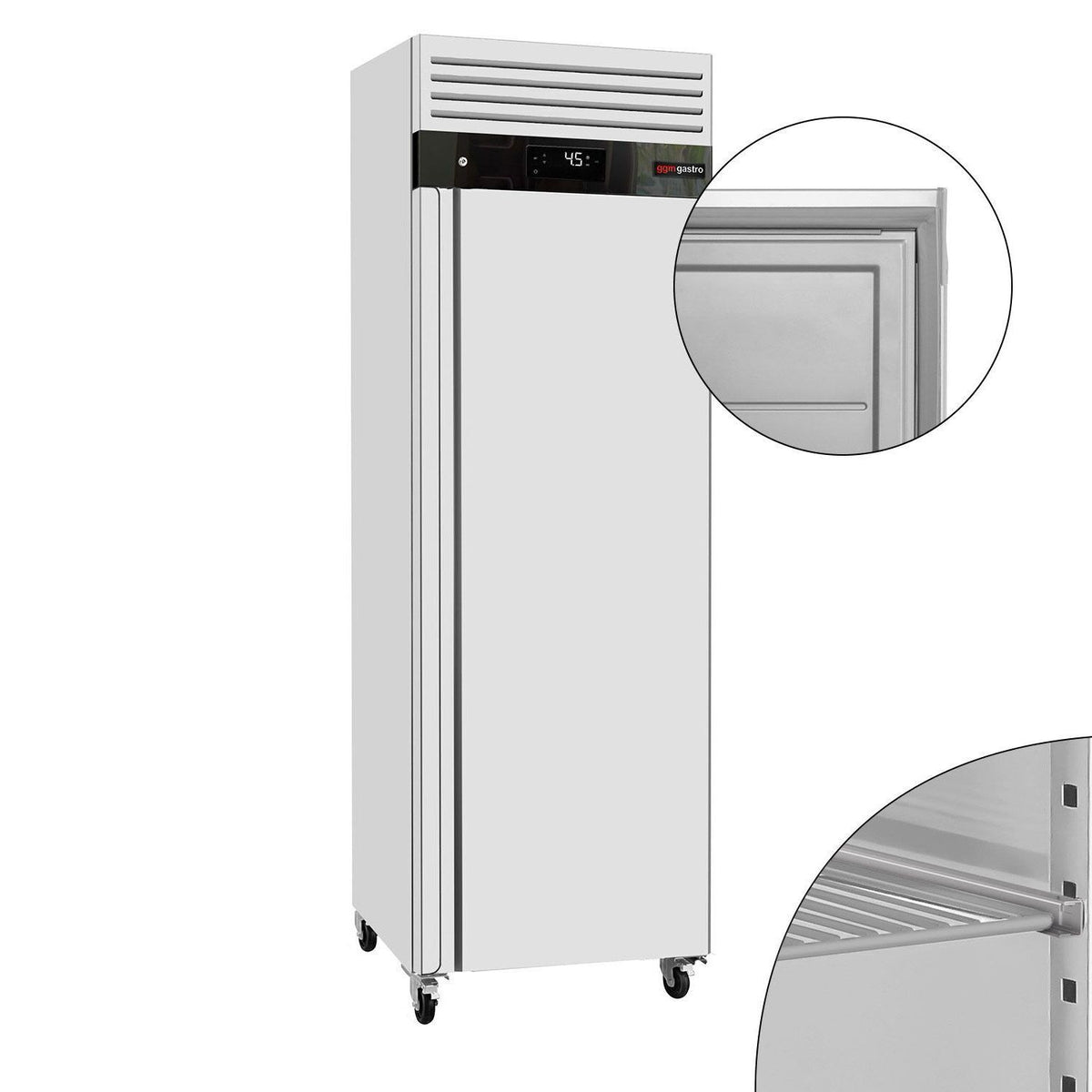 RST-kylmäkaappi ECO - GN 1/1 - 680 mm - 600 l - +0…+8 °C - mitat 1 ovi - digitaalinen termostaatti, automaattinen sulatus, R290, lukittava, 4 pyörää