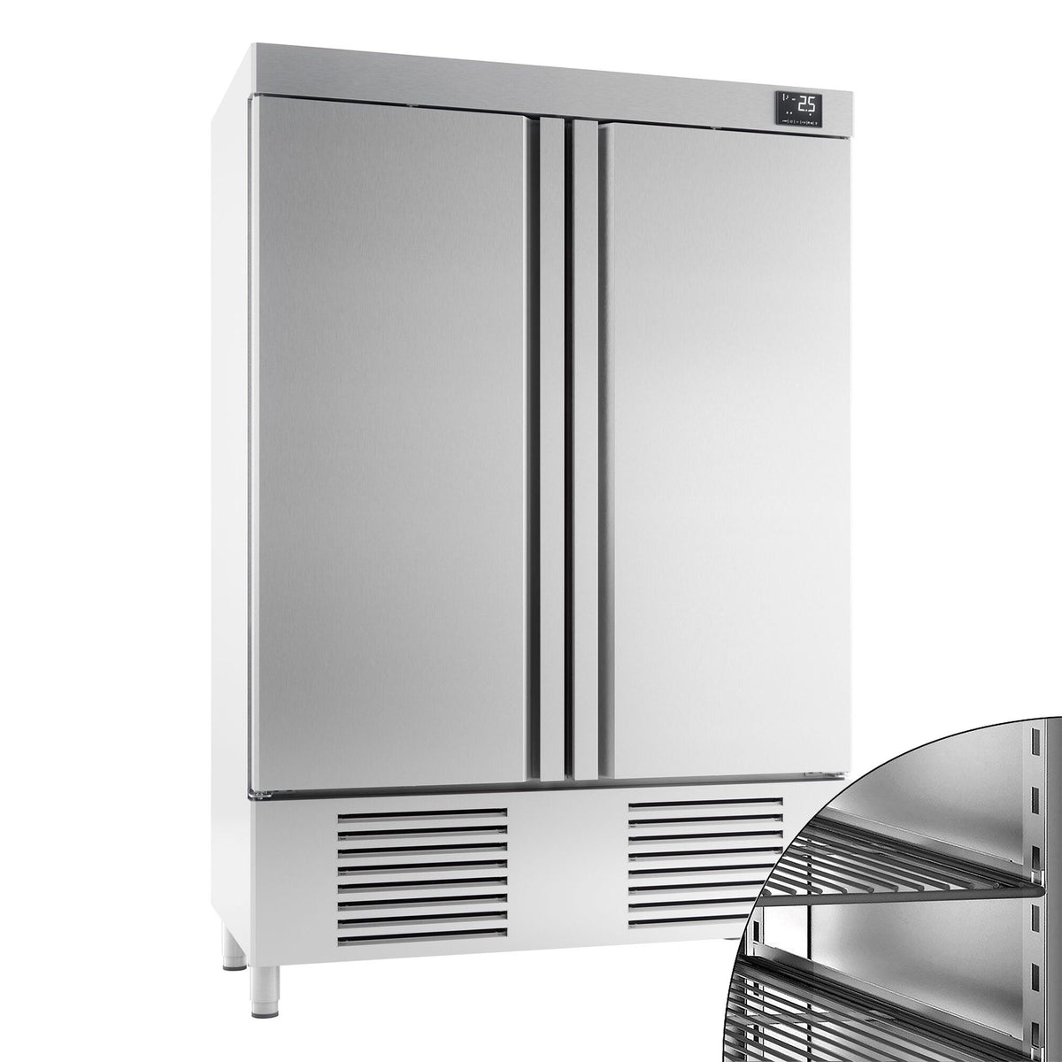 RST-kylmäkaappi PREMIUM PLUS - GN 1/1 - 1 110 l - +2…+8 °C - mitat 2 ovea - LED-valaistus, kiertoilmajäähdytys, automaattinen sulatus, digitaalinen termostaatti, R290, lukittava, itsesulkeutuvat ovet