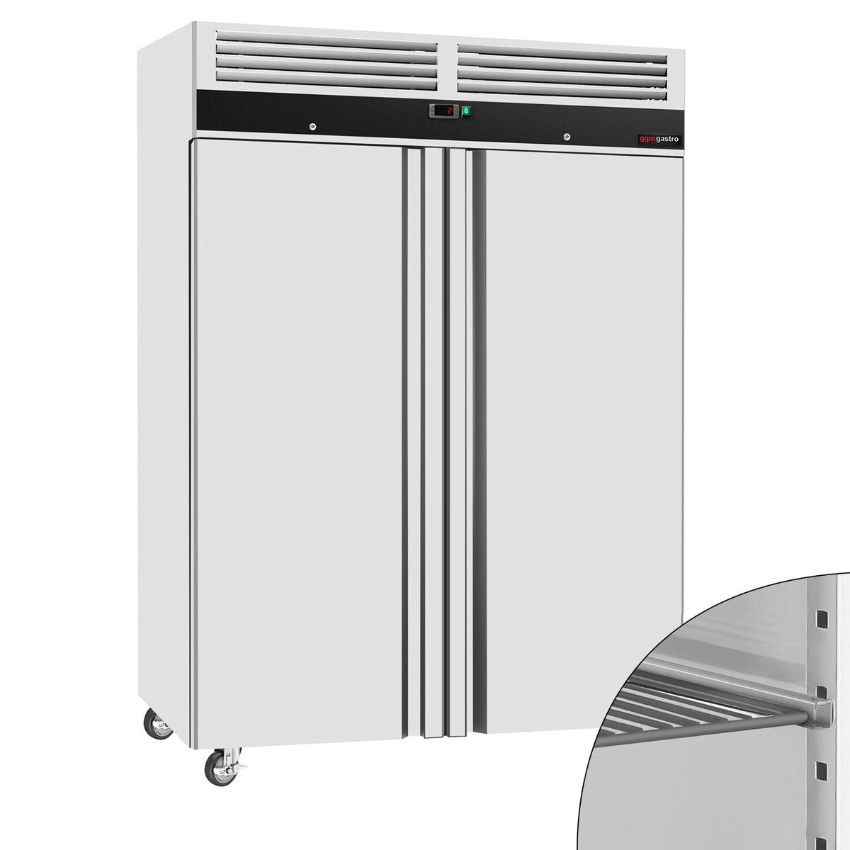 RST-kylmäkaappi ECO - GN 2/1 - 1480 mm - 1400 l - +2…+8 °C - mitat 2 ovea - digitaalinen termostaatti, automaattinen sulatus, kiertoilmajäähdytys, R290, lukittava, 4 pyörää