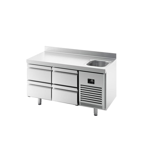 Kylmäpöytä PREMIUM PLUS - 1468x600 mm - 250 l - 1 allasta - 4 laatikkoa - Takakoroke