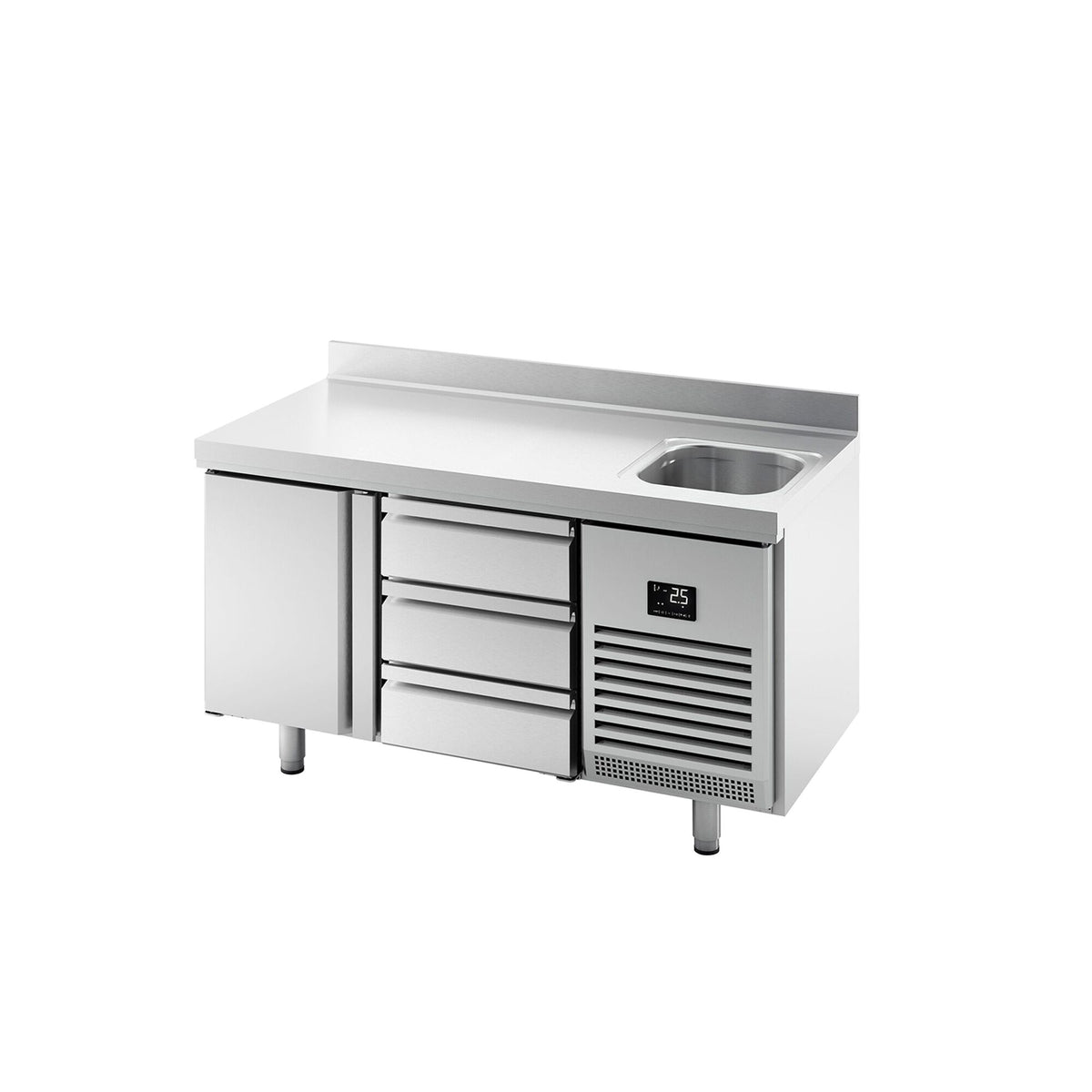 Kylmäpöytä PREMIUM PLUS - 1468x600 mm - 250 l - 1 allasta - 1 ovea - 3 laatikkoa - Takakoroke