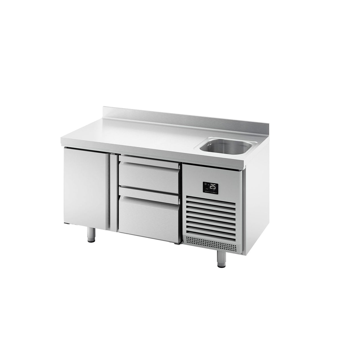 Kylmäpöytä PREMIUM PLUS - 1468x600 mm - 250 l - 1 allasta - 1 ovea - 2 laatikkoa - Takakoroke