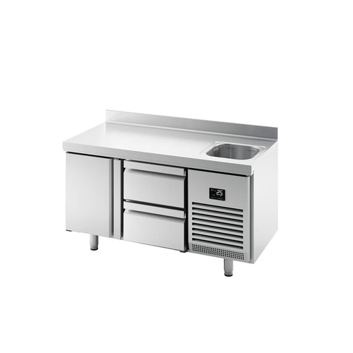 Kylmäpöytä PREMIUM PLUS - 1468x700 mm - 305 l - 1 allasta - 1 ovea - 2 laatikkoa - Takakoroke