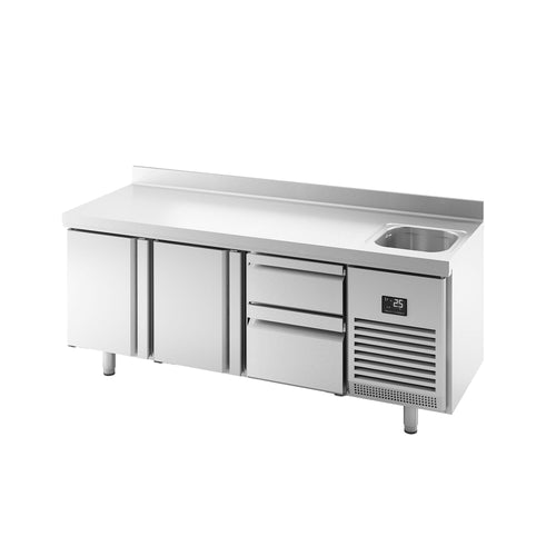 Kylmäpöytä PREMIUM PLUS - 1960x600 mm - 385 l - 1 allasta - 2 ovea - 2 laatikkoa - Takakoroke