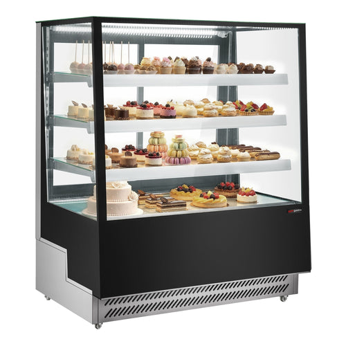 Kakkuvitriini - 686 l - 1200 mm - kaksinkertainen lasi - 3 hyllyä - LED-valaistus - liukuovet - musta