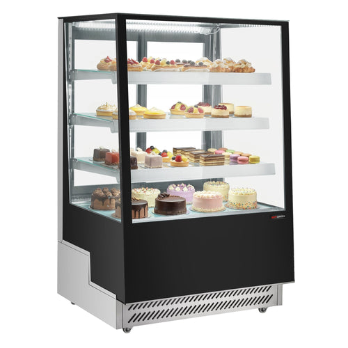 Kakkuvitriini - 508 l - 900 mm - kaksinkertainen lasi - 4 hyllyä - LED-valaistus - liukuovet - musta