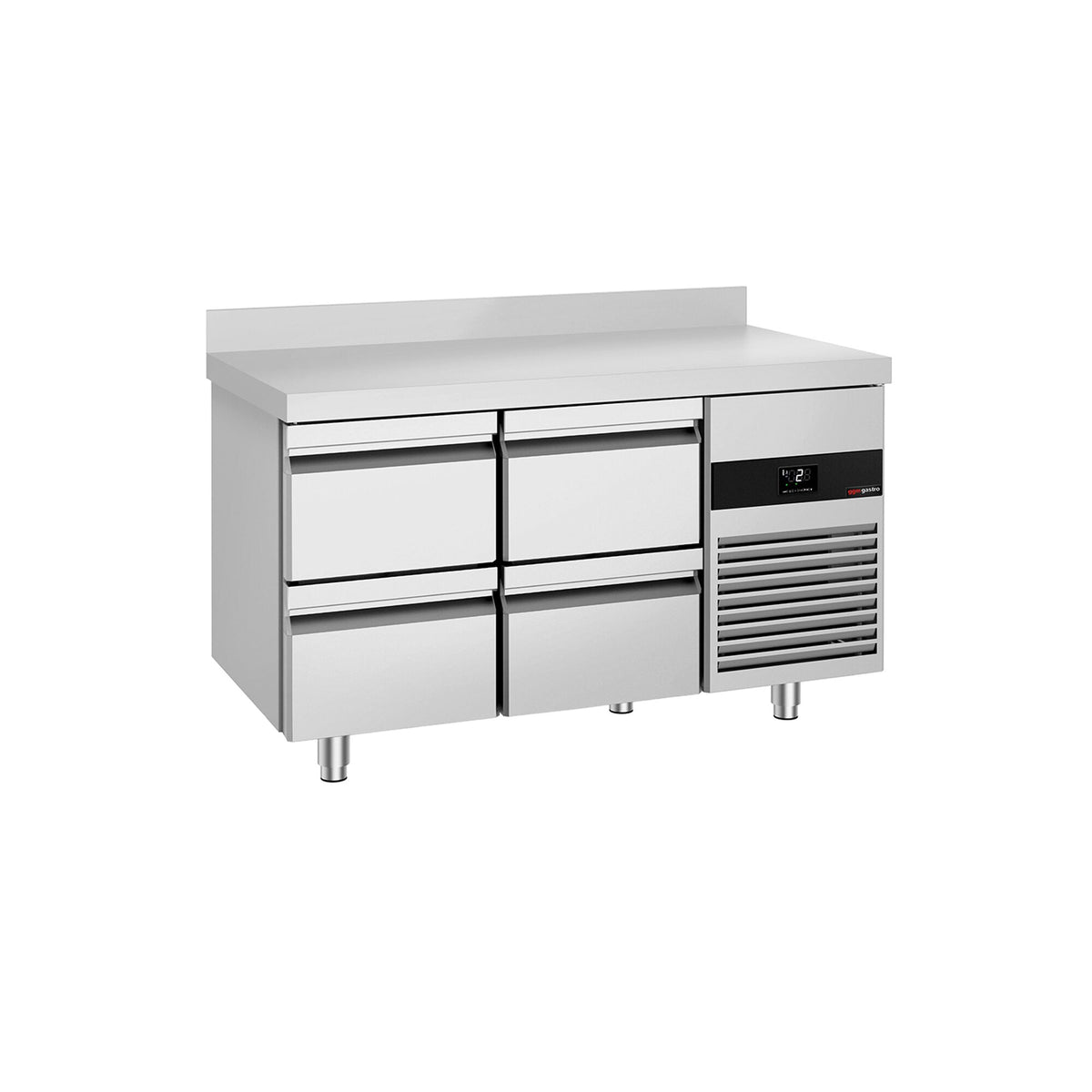 Commercial Counter Fridge PREMIUM - 1400x700mm - with 4 drawers - with upstand - capacity 281 litres