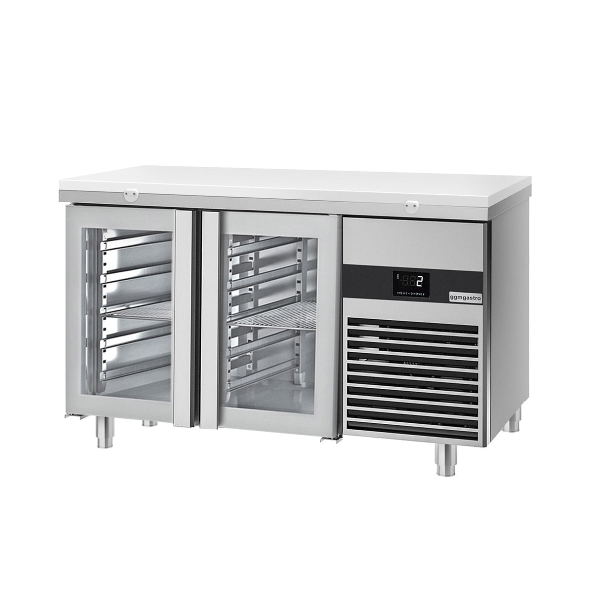 Commercial Counter Fridge PREMIUM - 1400x700mm - glass doors - incl. cutting board white - capacity 281 litres