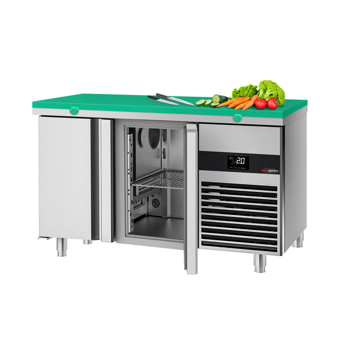 Kylmäpöytä PREMIUM - 1400x700 mm - 281 l - Väri vihreä - 2 ovea - sisältää leikkuulaudan vihreä