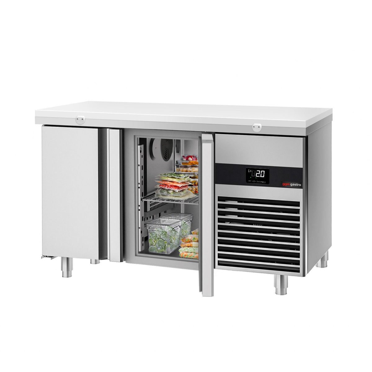 Kylmäpöytä PREMIUM - 1400x700 mm - 2 ovea - 281 l - sisältää leikkuulaudan valkoinen
