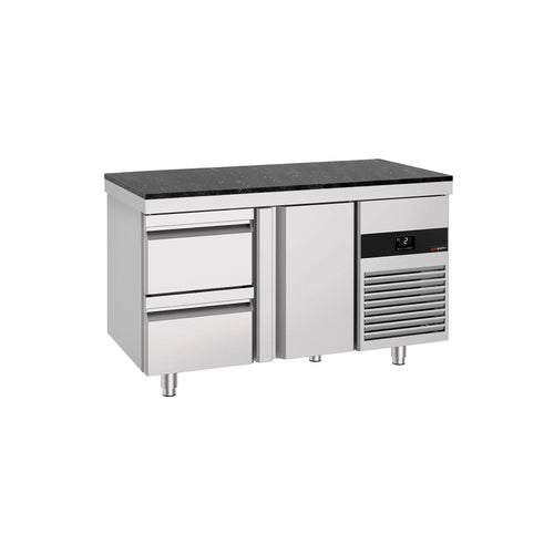 Kylmäpöytä PREMIUM – 1400 x 700 mm – 1 ovi – 2 laatikkoa – graniittinen työtaso mukana