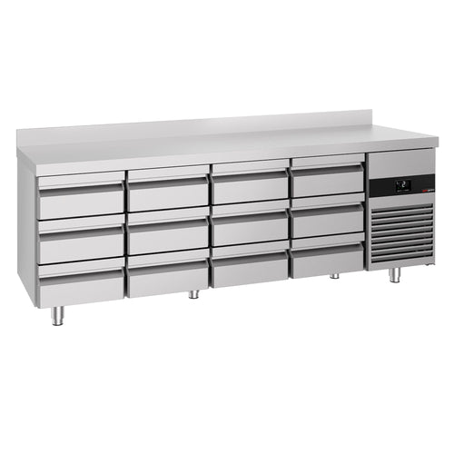 Kylmäpöytä PREMIUM - 2330x700 mm - 632 l - 12 laatikkoa - Takakoroke