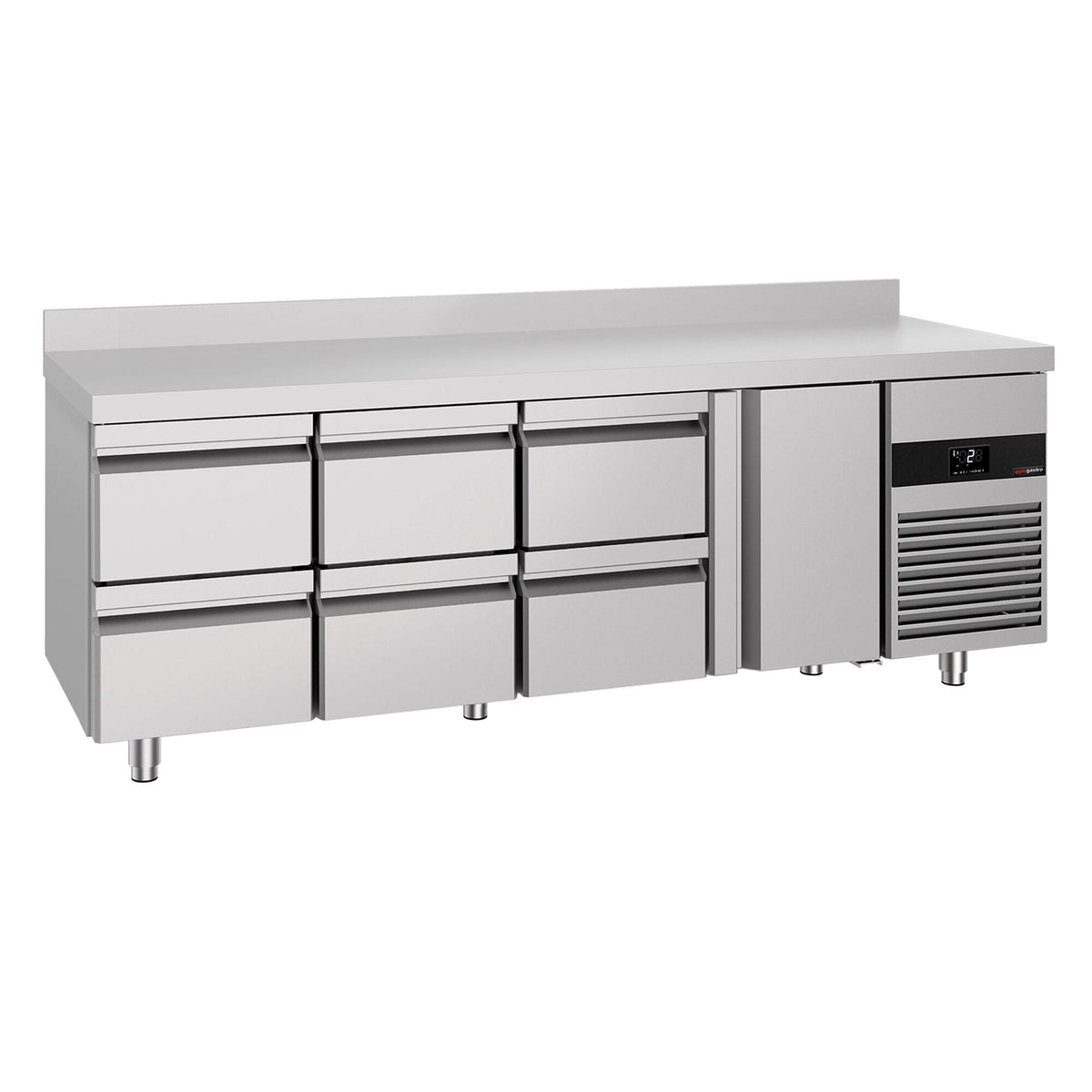 Kylmäpöytä PREMIUM - 2330x700 mm - 632 l - 1 ovea - 6 laatikkoa - Takakoroke