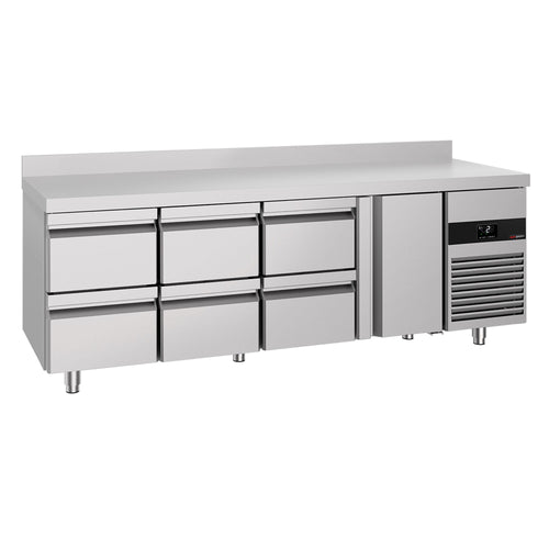 Kylmäpöytä PREMIUM - 2330x700 mm - 632 l - 1 ovea - 6 laatikkoa - Takakoroke