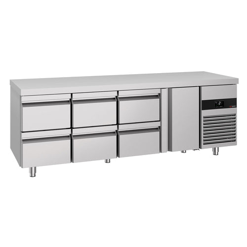 Kylmäpöytä PREMIUM - 2330x700 mm - 632 l - 1 ovea - 6 laatikkoa