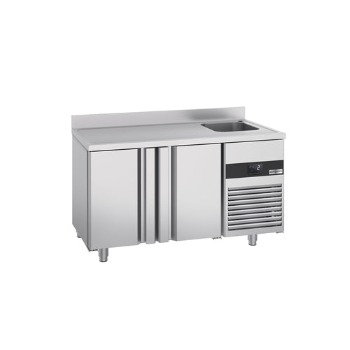 Commercial Counter Fridge PREMIUM - 1430x700mm - with 2 doors - sink right - with upstand - capacity 270 litres