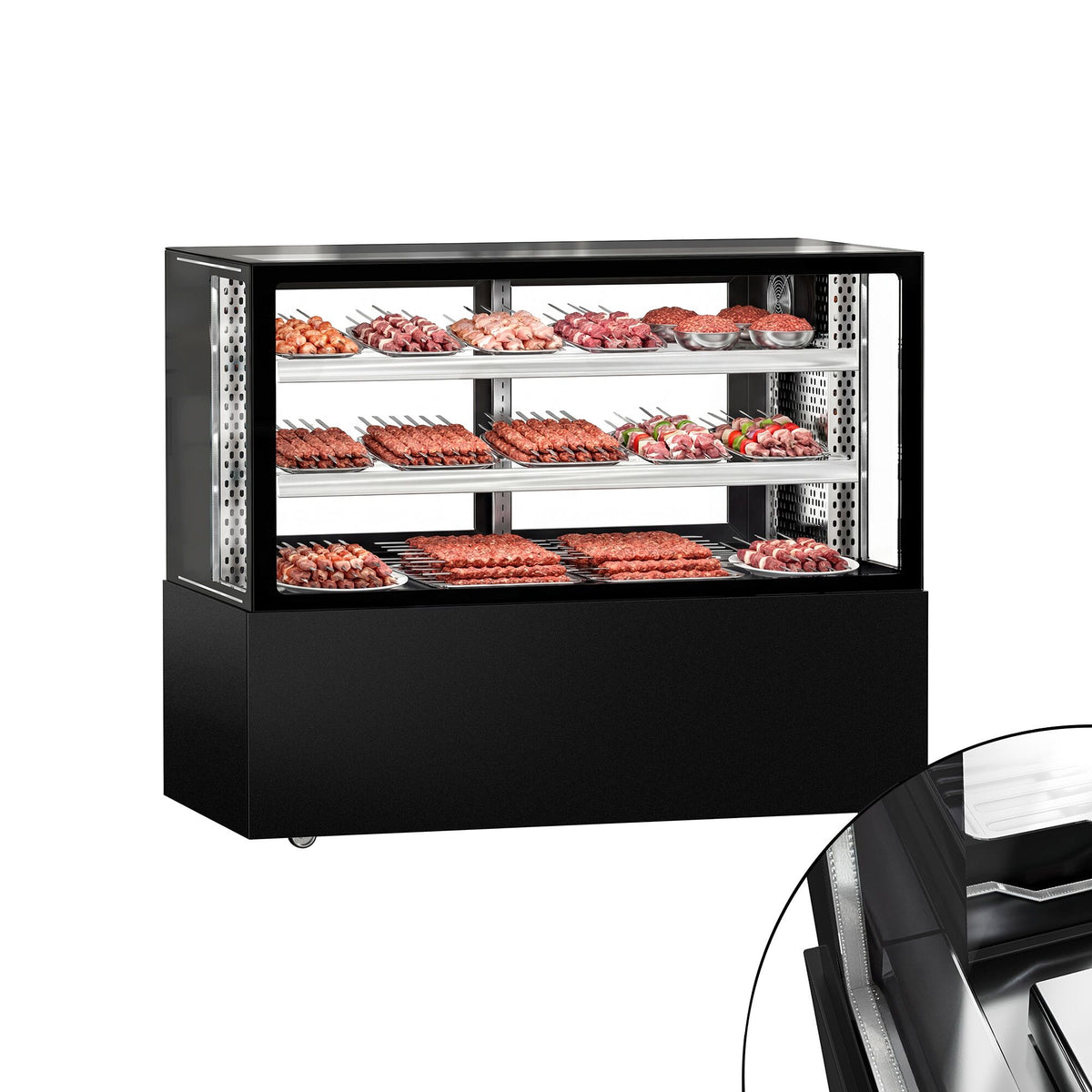 Kylmävitriini MADRID - 525 l - 1500 mm - kaksinkertainen lasi - 2 hyllyä - LED-valaistus - liukuovet - musta mattapinta