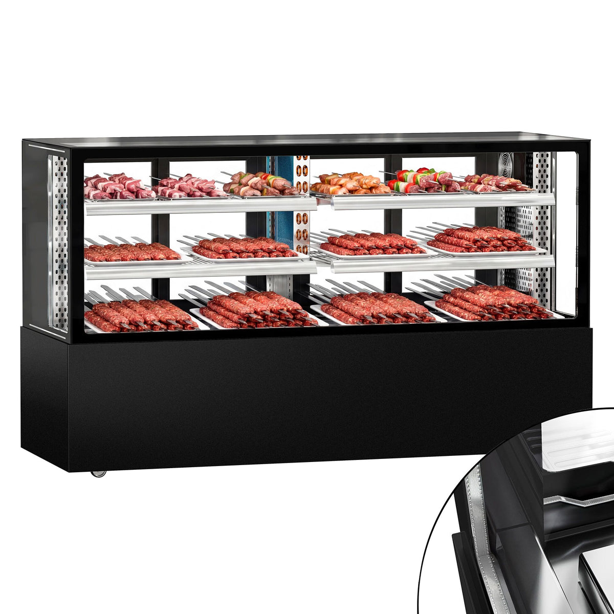 Commercial serve over counter MADRID - 735L - 2000mm - Double glazing - with 2 adjustable shelves - rear sliding doors - Black matt