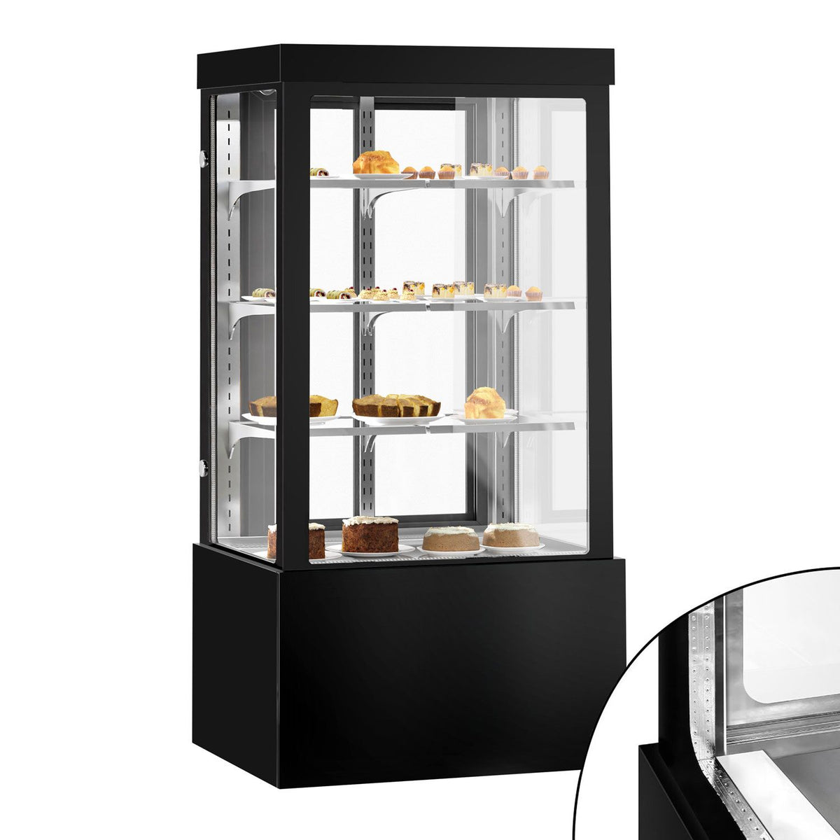 Commercial cake display fridge - 850L - 1000mm - Double glazing - square - with 3 adjustable shelves - rear sliding doors - for patisserie - Black