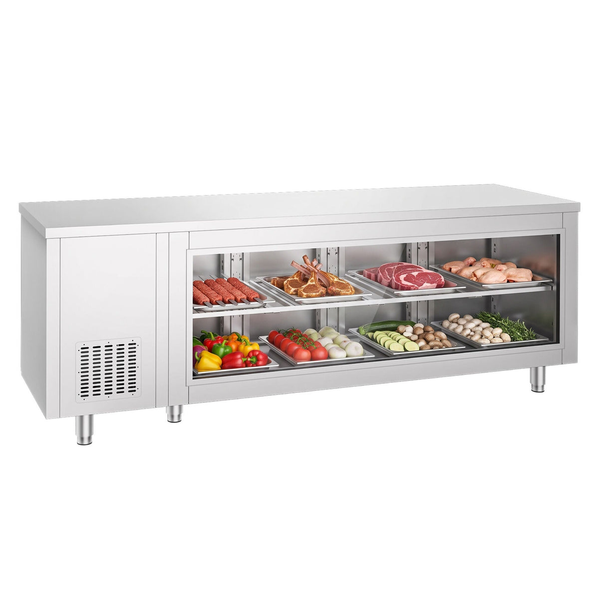 Commercial Counter Fridge - 2330x700mm - with 4 doors - glass front - capacity 632 litres
