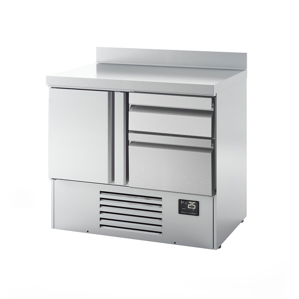 Commercial Counter Fridge PREMIUM PLUS - 978x700mm - with 1 door - 2 drawers [1/2] - with upstand - capacity 230 litres