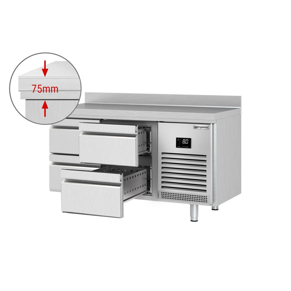 Kylmäpöytä PREMIUM PLUS - 1468x600 mm - 250 l - 4 laatikkoa - Takakoroke