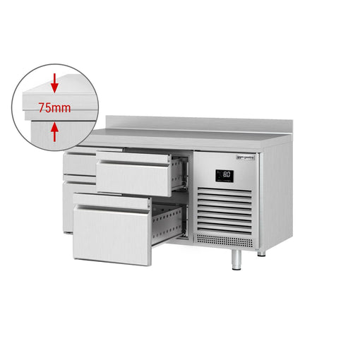 Kylmäpöytä PREMIUM PLUS - 1468x600 mm - 250 l - 4 laatikkoa - Takakoroke