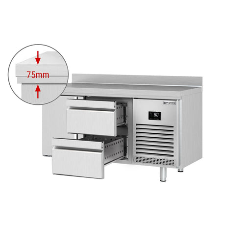 Kylmäpöytä PREMIUM PLUS - 1468x600 mm - 250 l - 1 ovea - 2 laatikkoa - Takakoroke