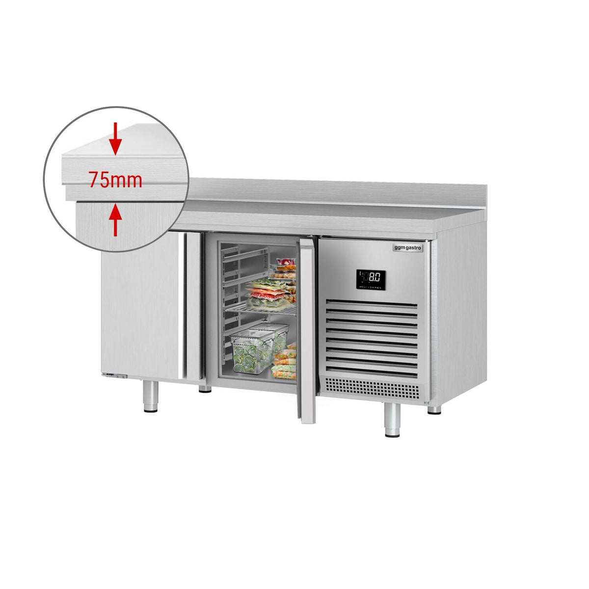 Kylmäpöytä PREMIUM PLUS - 1468x600 mm - 250 l - 2 ovea - Takakoroke